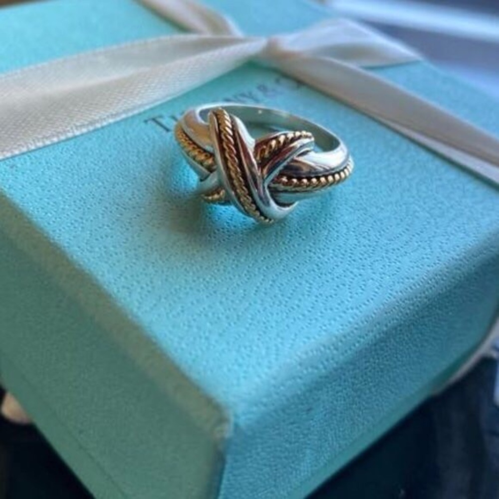 Tiffany & Co  Sliver / 18K Gold  Cross Ring Size 7